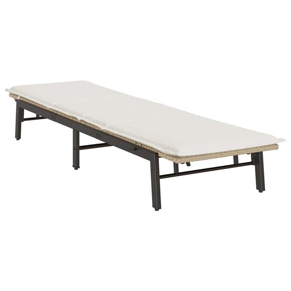 Grote foto vidaxl ligstoel met kussen beige polyrotan tuin en terras tuinmeubelen