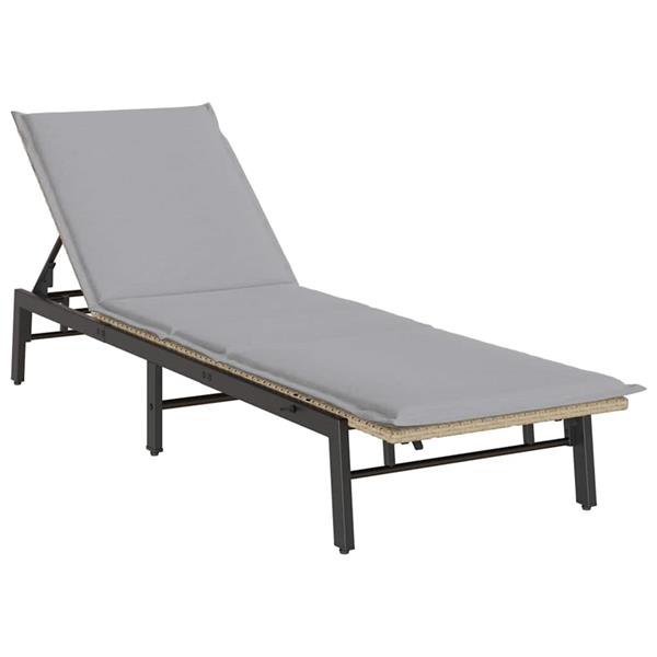 Grote foto vidaxl ligstoel met kussen beige polyrotan tuin en terras tuinmeubelen