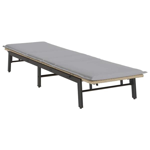 Grote foto vidaxl ligstoel met kussen beige polyrotan tuin en terras tuinmeubelen