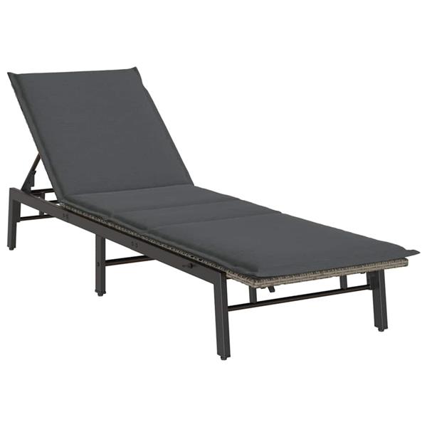 Grote foto vidaxl ligstoel met kussen grijs polyrotan tuin en terras tuinmeubelen