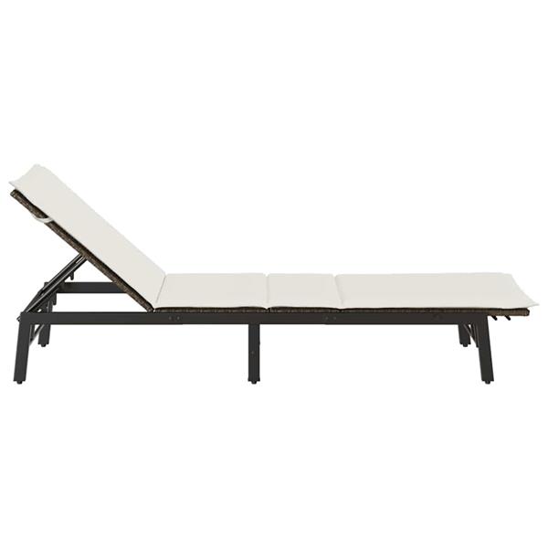 Grote foto vidaxl ligstoel met kussen bruin polyrotan tuin en terras tuinmeubelen