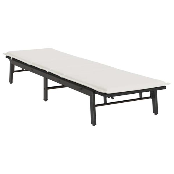 Grote foto vidaxl ligstoel met kussen zwart polyrotan tuin en terras tuinmeubelen