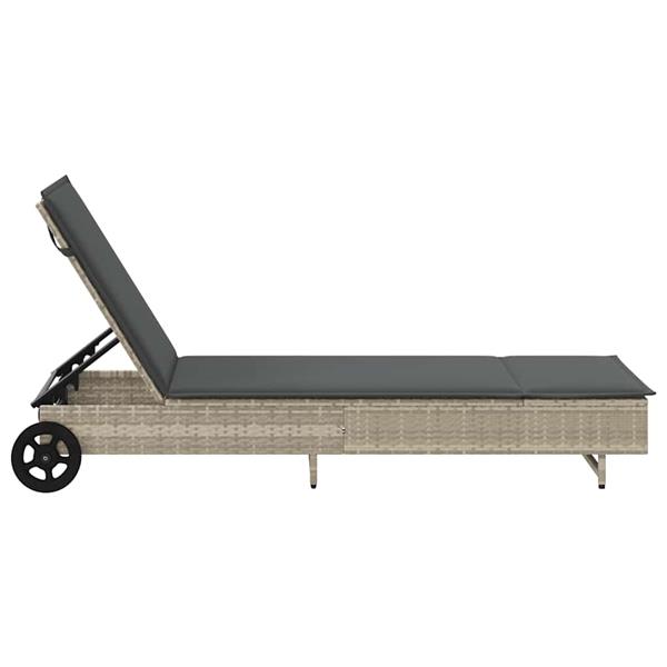 Grote foto vidaxl ligbed met wielen en kussens poly rattan lichtgrijs tuin en terras tuinmeubelen