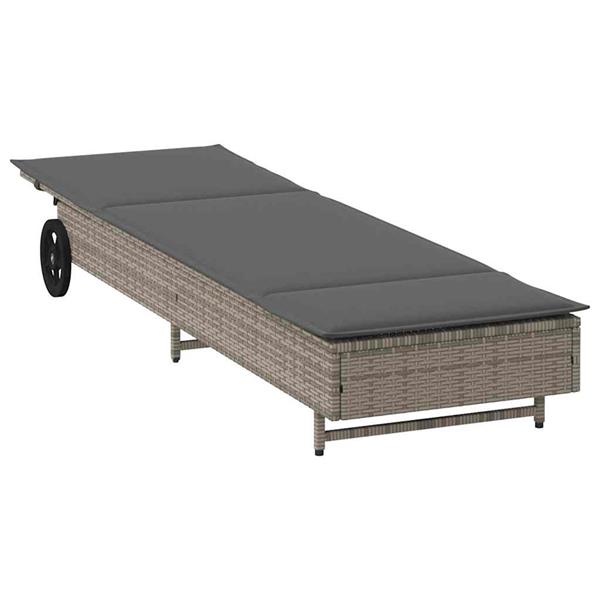 Grote foto vidaxl ligbed met wielen en kussen poly rattan grijs tuin en terras tuinmeubelen