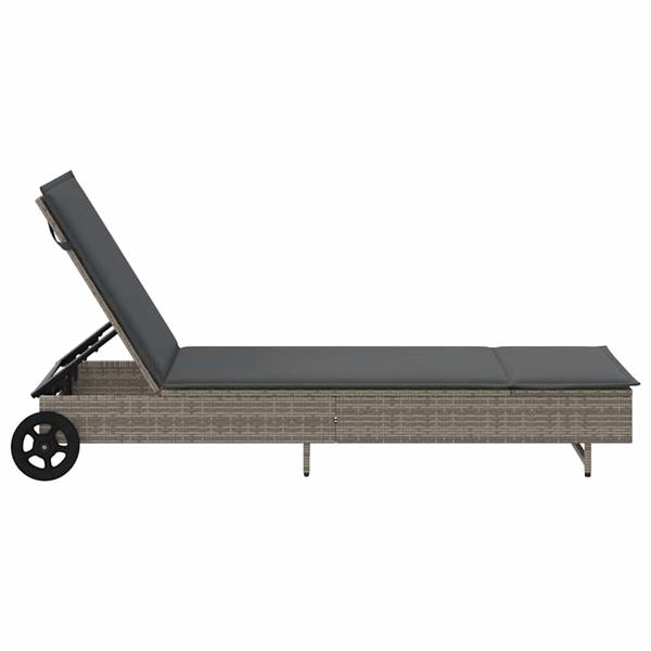 Grote foto vidaxl ligbed met wielen en kussen poly rattan grijs tuin en terras tuinmeubelen