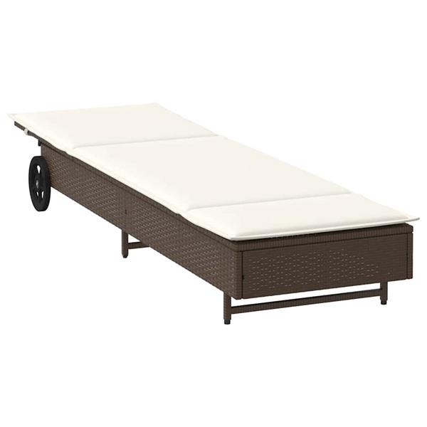 Grote foto vidaxl ligbed met wielen en kussen poly rattan bruin tuin en terras tuinmeubelen