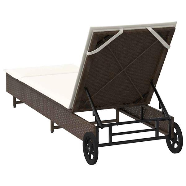 Grote foto vidaxl ligbed met wielen en kussen poly rattan bruin tuin en terras tuinmeubelen