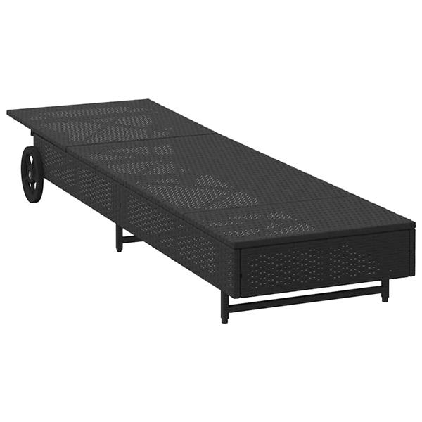 Grote foto vidaxl ligbed met wielen en kussen poly rattan zwart tuin en terras tuinmeubelen