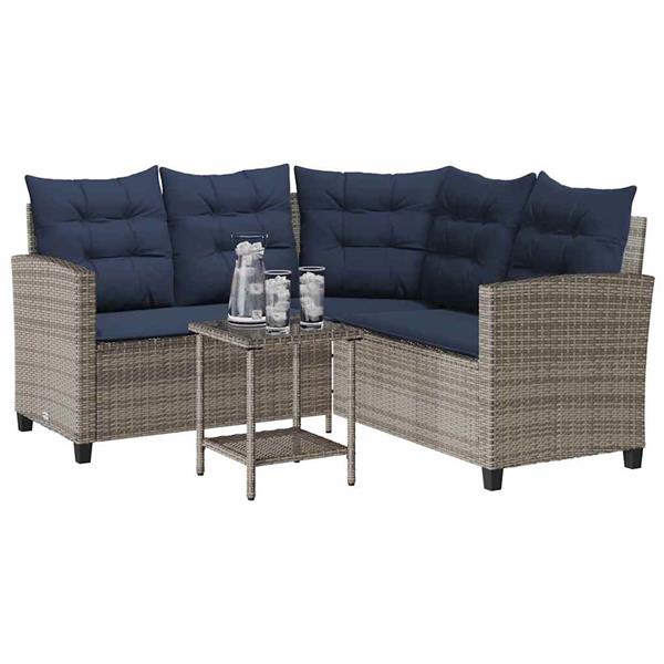 Grote foto vidaxl tuinbank met tafel en kussens l vormig poly rattan grijs tuin en terras tuinmeubelen