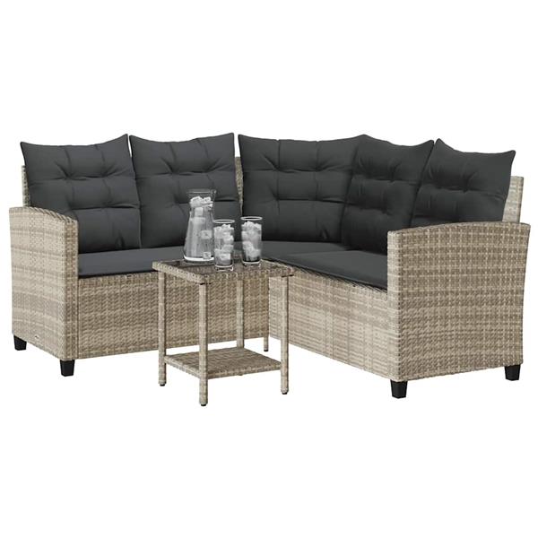 Grote foto vidaxl tuinbank met tafel en kussens l vormig poly rattan lichtgrijs tuin en terras tuinmeubelen