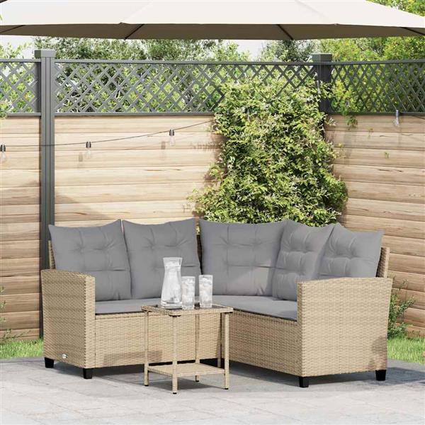 Grote foto vidaxl tuinbank met tafel en kussens l vormig beige poly rattan tuin en terras tuinmeubelen