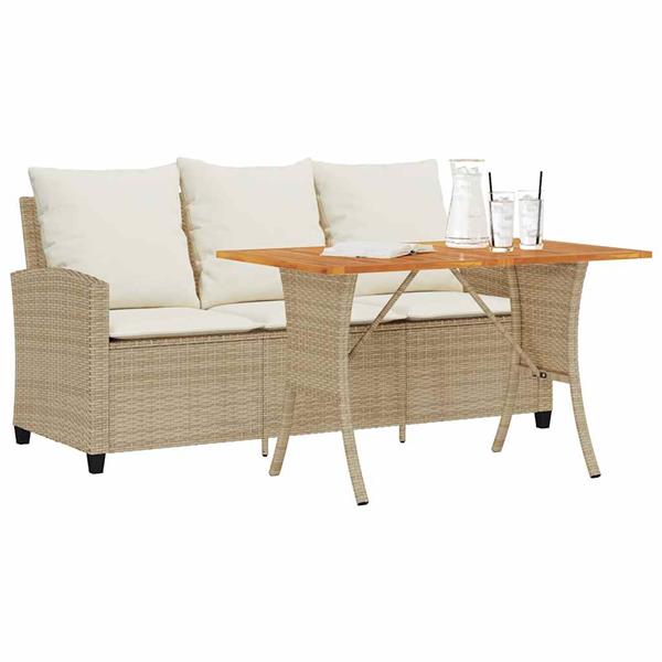 Grote foto vidaxl tuinbank 3 zits met kussens tafel poly rattan beige tuin en terras tuinmeubelen