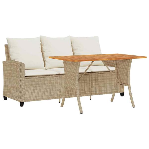Grote foto vidaxl tuinbank 3 zits met kussens tafel poly rattan beige tuin en terras tuinmeubelen