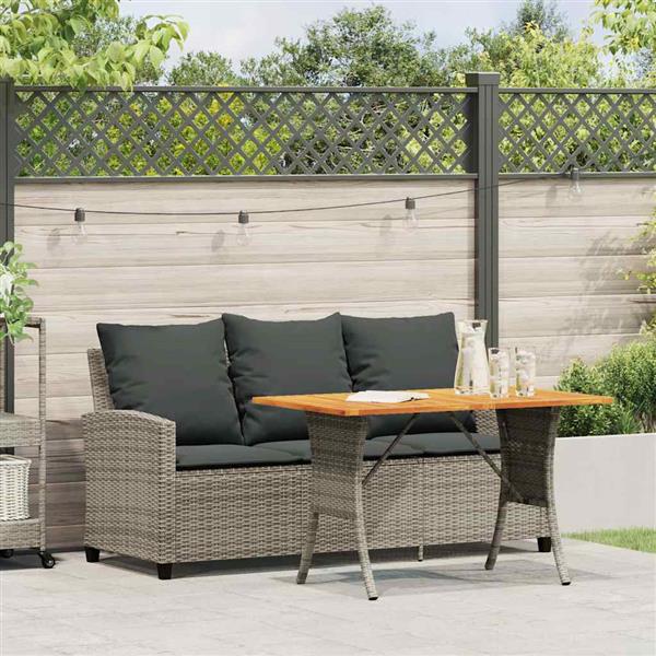 Grote foto vidaxl tuinbank 3 zits met kussens tafel poly rattan grijs tuin en terras tuinmeubelen