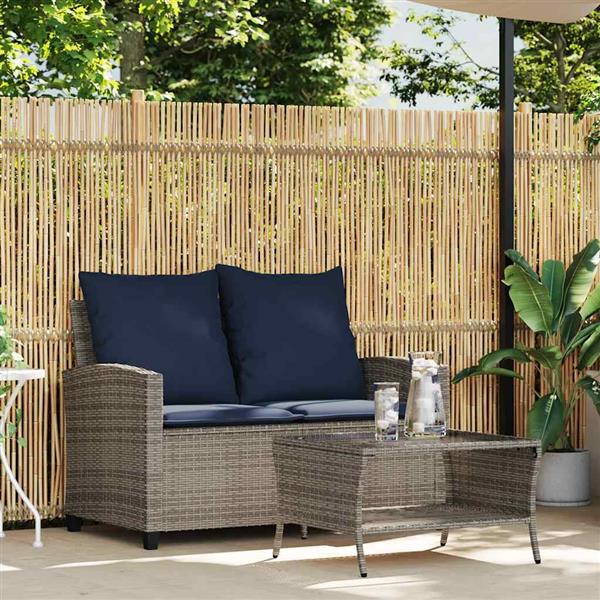 Grote foto vidaxl tuinbank 2 zits met kussens tafel poly rattan grijs tuin en terras tuinmeubelen