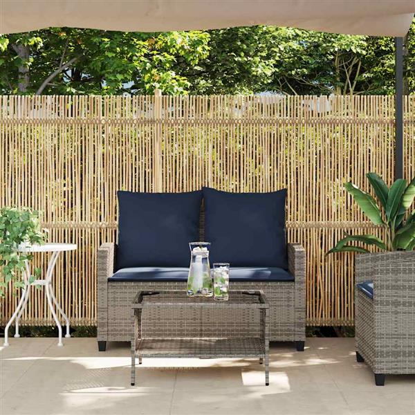 Grote foto vidaxl tuinbank 2 zits met kussens tafel poly rattan grijs tuin en terras tuinmeubelen