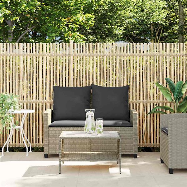 Grote foto vidaxl tuinbank 2 zits met kussens tafel poly rattan lichtgrijs tuin en terras tuinmeubelen