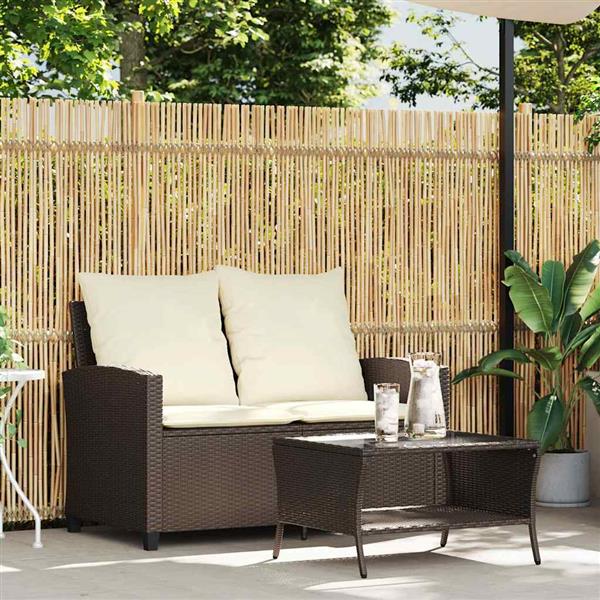 Grote foto vidaxl tuinbank 2 zits met kussens tafel poly rattan bruin tuin en terras tuinmeubelen