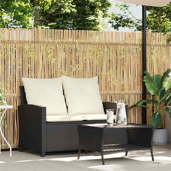 Grote foto vidaxl tuinbank 2 zits met kussens tafel poly rattan zwart tuin en terras tuinmeubelen