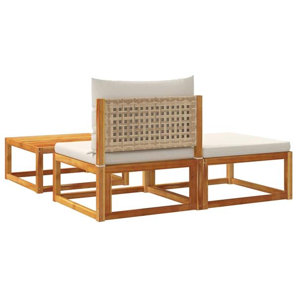 Grote foto vidaxl 3 delige tuinbankset met kussens acaciahout rotan tuin en terras tuinmeubelen