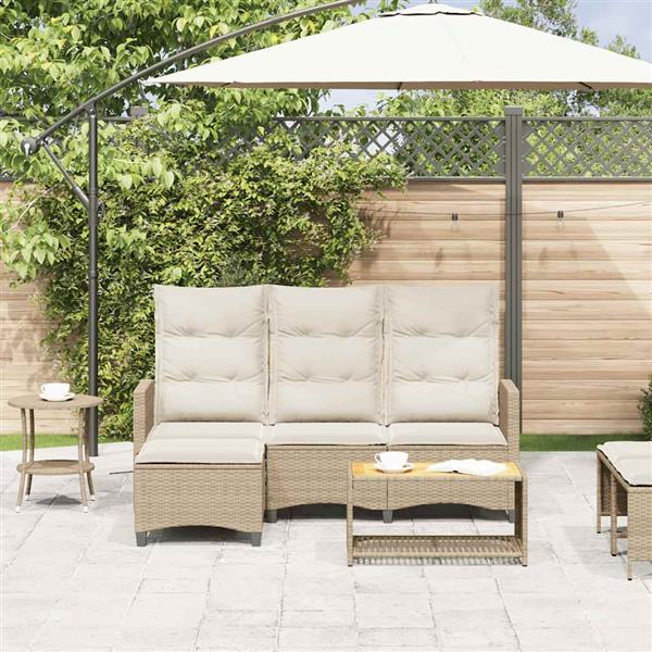 Grote foto vidaxl verstelbare tuinbank met kussens l vormig beige poly rattan tuin en terras tuinmeubelen