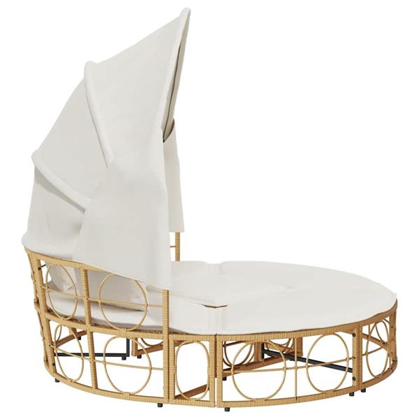 Grote foto vidaxl loungebed voor buiten met luifel en kussens poly rattan tuin en terras tuinmeubelen