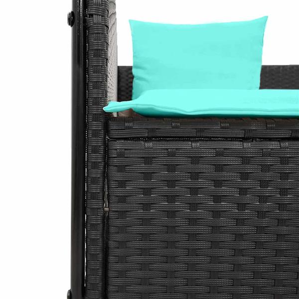 Grote foto vidaxl dubbele ligstoel met dak en gordijnen zwart polyrotan tuin en terras tuinmeubelen