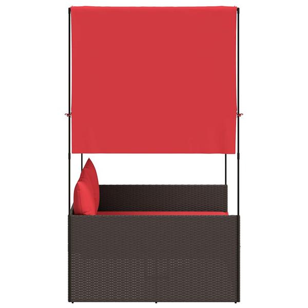 Grote foto vidaxl dubbele ligstoel met dak en gordijnen bruin polyrotan tuin en terras tuinmeubelen