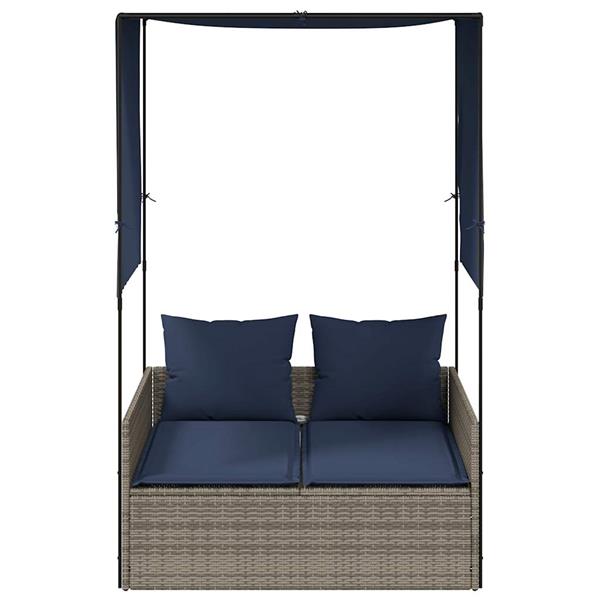 Grote foto vidaxl dubbele ligstoel met dak en gordijnen grijs polyrotan tuin en terras tuinmeubelen