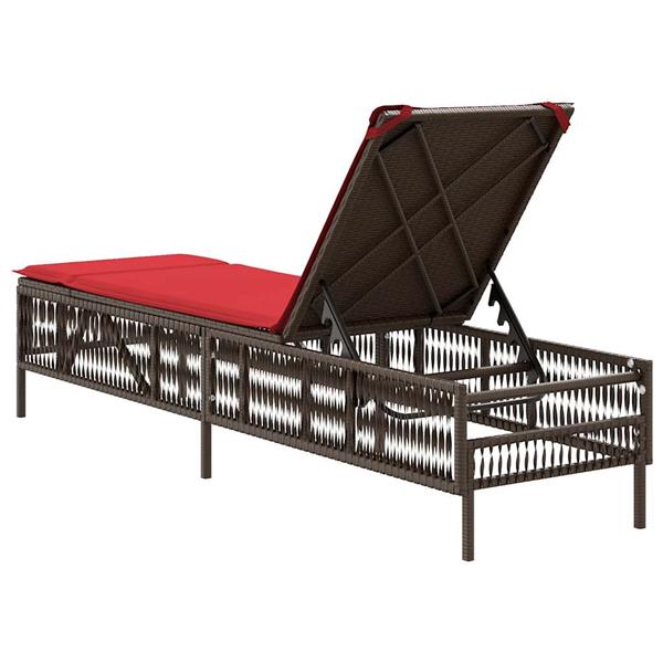 Grote foto vidaxl ligstoel met kussen bruin polyrotan tuin en terras tuinmeubelen
