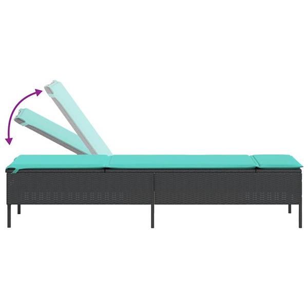 Grote foto vidaxl ligstoel met tafel en kussen zwart polyrotan tuin en terras tuinmeubelen