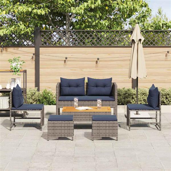 Grote foto vidaxl tuin sofa set 6 pcs grijs en marineblauw poly rattan tuin en terras tuinmeubelen