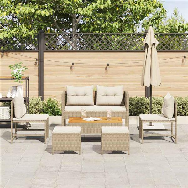 Grote foto vidaxl tuin sofa set 6 pcs beige en cr mekleurig poly rattan tuin en terras tuinmeubelen