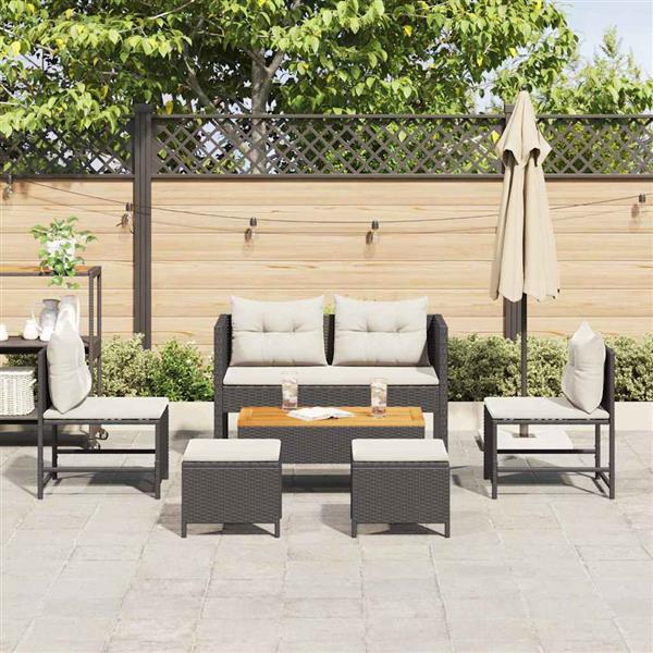 Grote foto vidaxl tuin sofa set 6 pcs zwart en cr me poly rattan tuin en terras tuinmeubelen