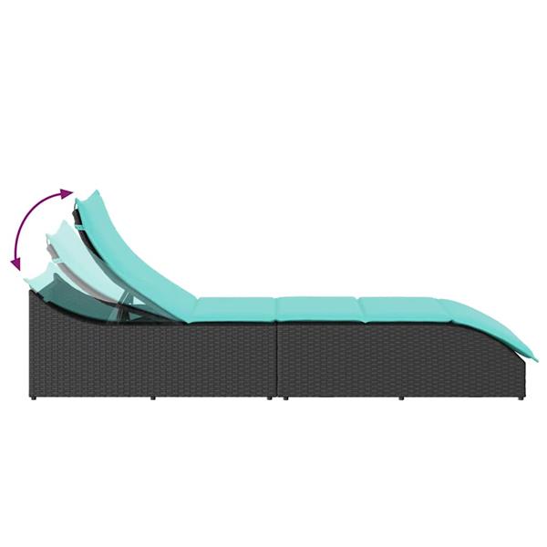 Grote foto vidaxl ligstoel inklapbaar met kussen opbergruimte poly rattan zwart tuin en terras tuinmeubelen