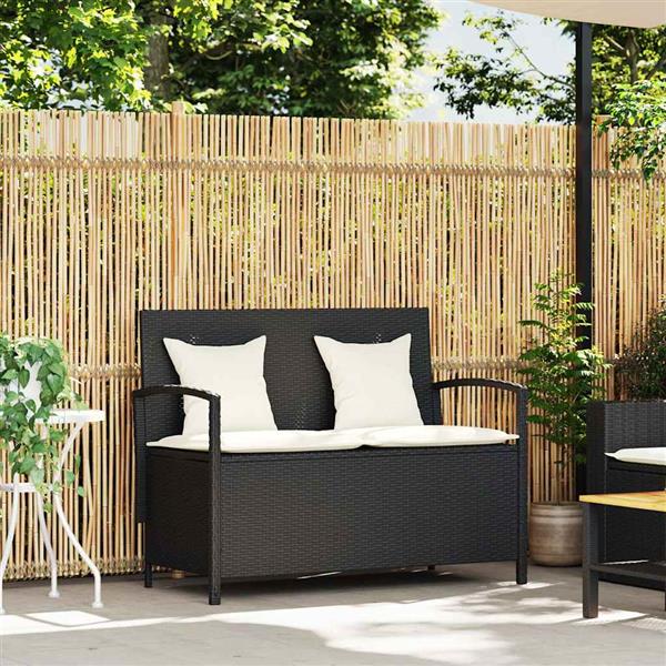 Grote foto vidaxl tuinbank met kussen poly rattan zwart tuin en terras tuinmeubelen