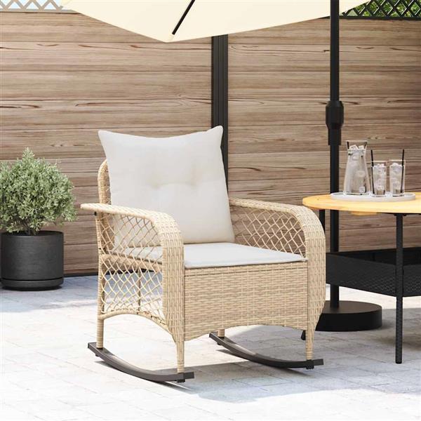 Grote foto vidaxl tuinschommelstoel met kussens poly rattan beige tuin en terras tuinmeubelen