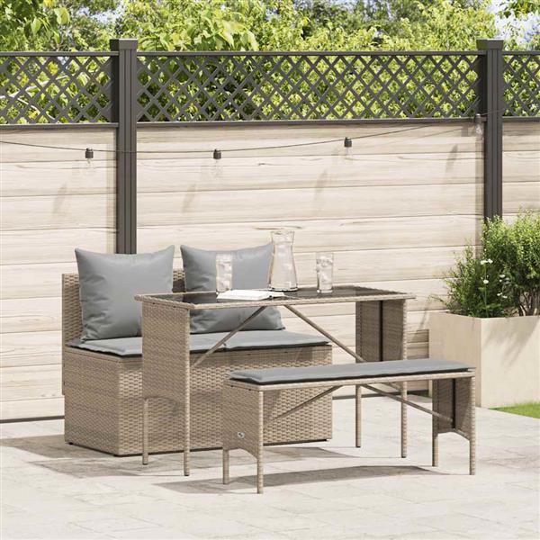 Grote foto vidaxl 3 delige tuinset met kussens poly rattan beige tuin en terras tuinmeubelen