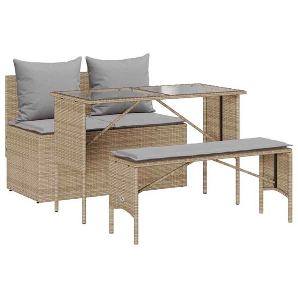 Grote foto vidaxl 3 delige tuinset met kussens poly rattan beige tuin en terras tuinmeubelen