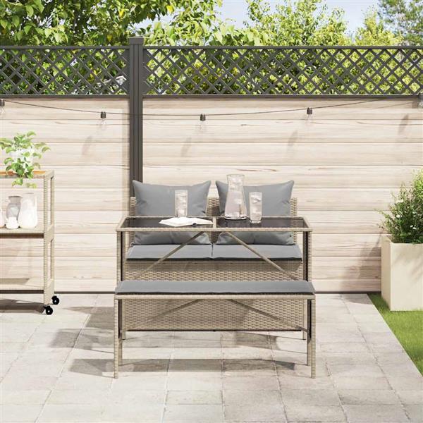 Grote foto vidaxl 3 delige tuinset met kussens poly rattan beige tuin en terras tuinmeubelen