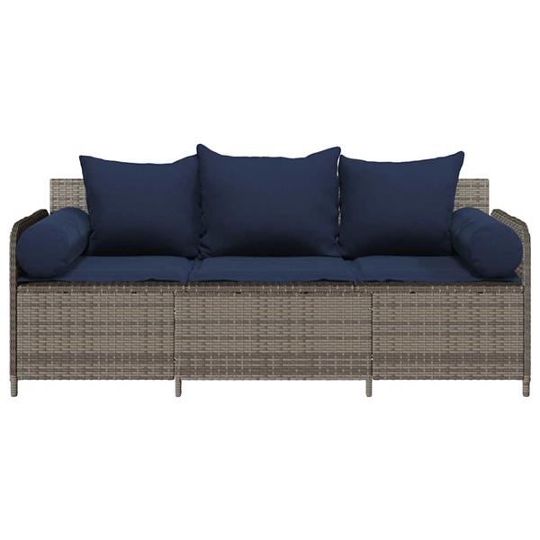 Grote foto vidaxl tuinbank 3 zits met kussens poly rattan grijs tuin en terras tuinmeubelen