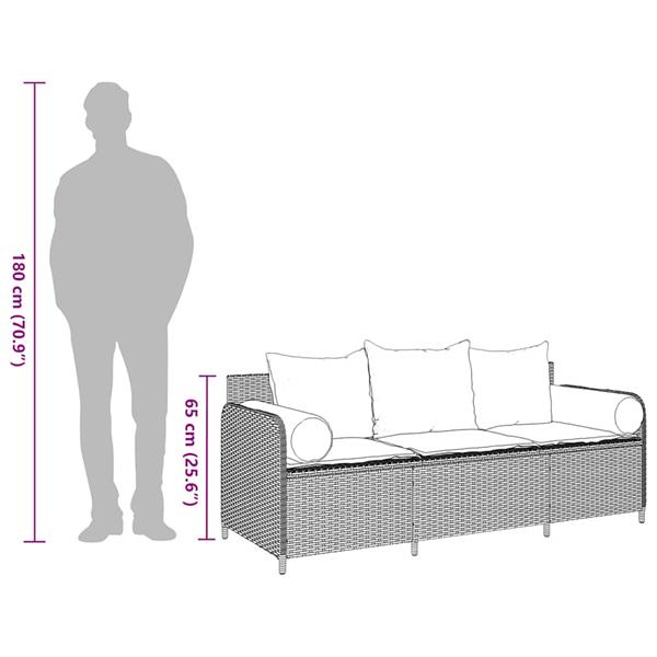 Grote foto vidaxl tuinbank 3 zits met kussens poly rattan grijs tuin en terras tuinmeubelen