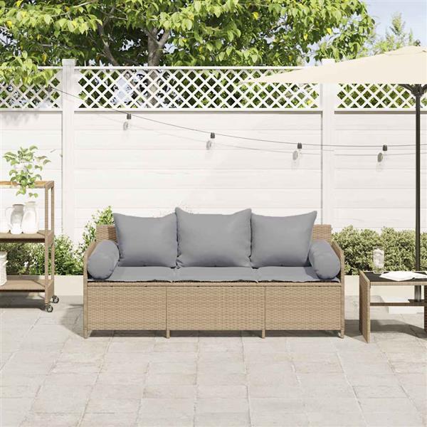 Grote foto vidaxl tuinbank 3 zits met kussens poly rattan beige tuin en terras tuinmeubelen