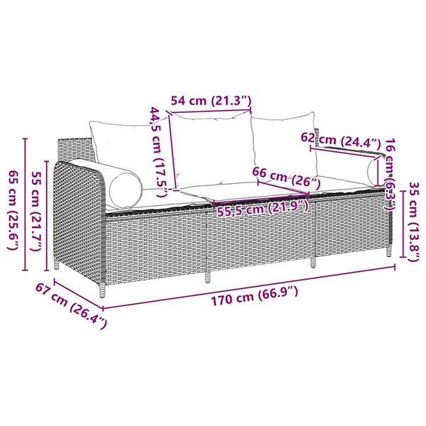 Grote foto vidaxl tuinbank 3 zits met kussens poly rattan beige tuin en terras tuinmeubelen