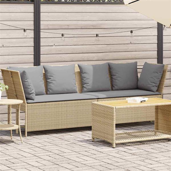 Grote foto vidaxl tuinbank met kussens poly rattan beige tuin en terras tuinmeubelen