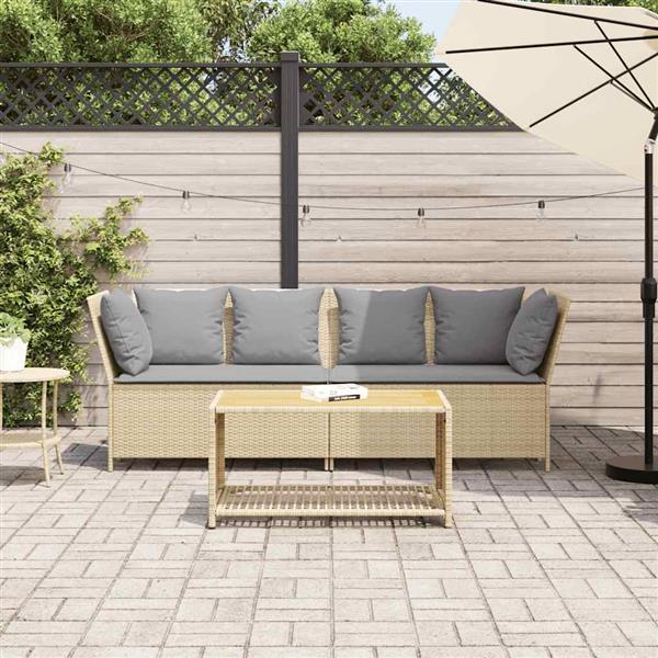 Grote foto vidaxl tuinbank met kussens poly rattan beige tuin en terras tuinmeubelen