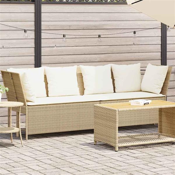Grote foto vidaxl tuinbank met kussens poly rattan beige tuin en terras tuinmeubelen