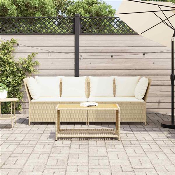 Grote foto vidaxl tuinbank met kussens poly rattan beige tuin en terras tuinmeubelen