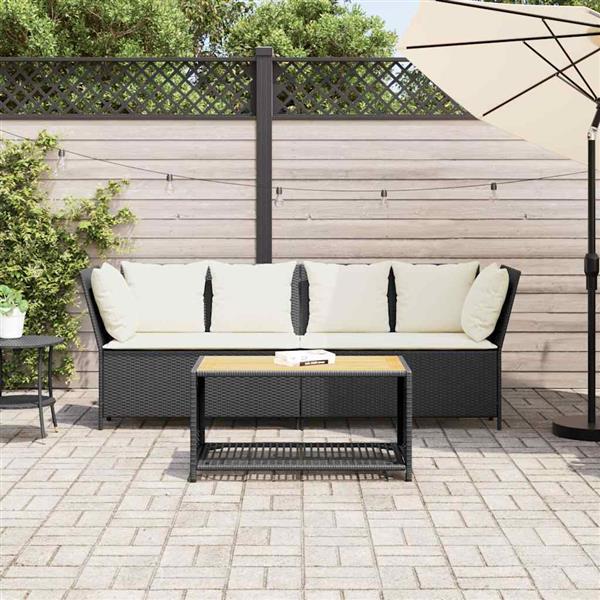 Grote foto vidaxl tuinbank met kussens poly rattan zwart tuin en terras tuinmeubelen