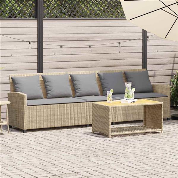 Grote foto vidaxl tuinbank 5 zits met kussens poly rattan beige tuin en terras tuinmeubelen